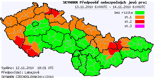 Předpověď nebezpečných jevů na 13.11.2010