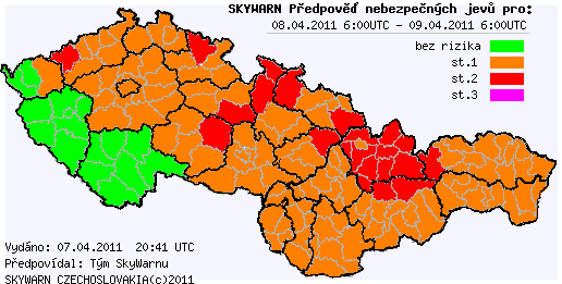 Aktualizace předpovědi nebezpečných jevů na 8.4.2011