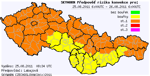 Předpověď konvektivních bouří na 25.8.2011