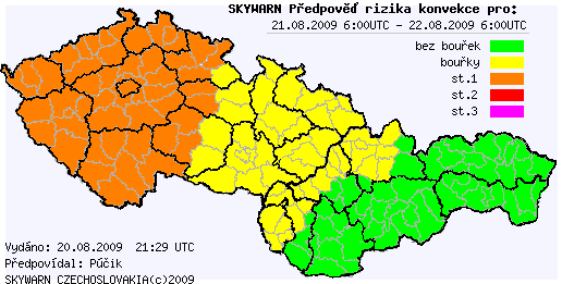 Předpověď konvektivních bouří na 21.8.2009