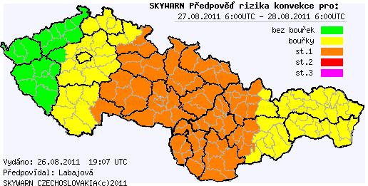 Předpověď konvektivních bouří na 27.8.2011