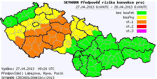 Předpověď konvektivních bouří na 27.4.2013