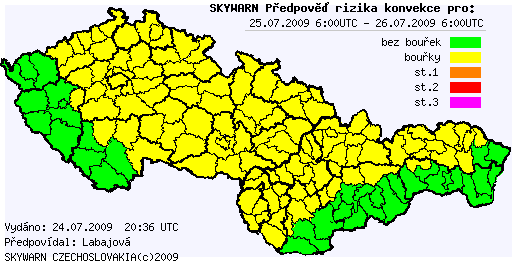 Předpověď konvektivních bouří na 25.7.2009