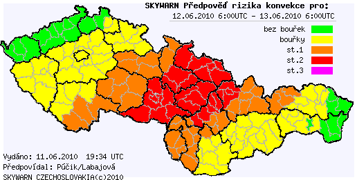 Předběžná předpověď konvektivních bouří na 12.6.2010